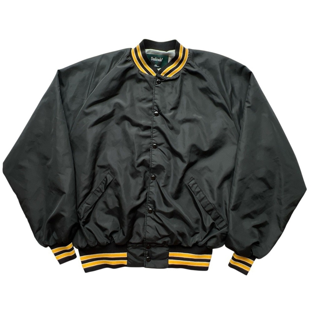 Vintage Dunbrooke Mens 2XL Black Gold Bomber Jacket Letterman USA Made Y2K 90s